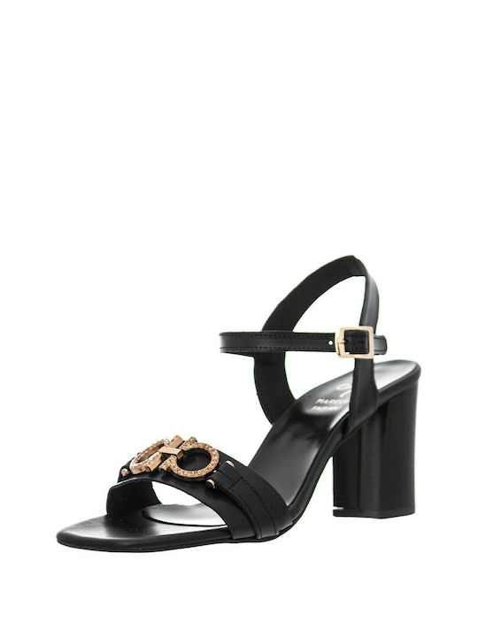 Mariella Fabiani Leather Women's Sandals Black with Chunky High Heel