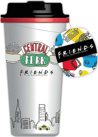Blue Sky Studios Friends Screw Top Thermal Flask Ποτήρι Θερμός Πλαστικό 450ml Λευκό με Επιστόμιο