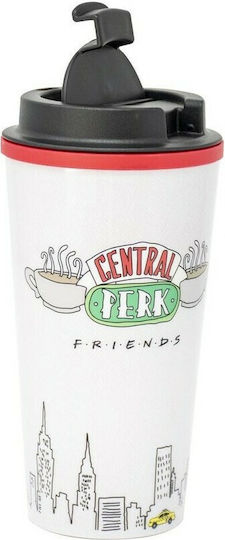 Blue Sky Studios Friends Screw Top Thermal Flask Ποτήρι Θερμός Πλαστικό 450ml Λευκό με Επιστόμιο