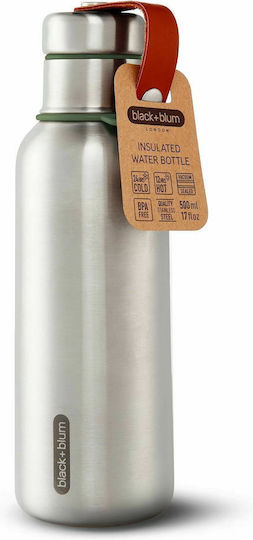Black+Blum Olive Bam Bottle Thermos Stainless Steel BPA Free 500ml Silver