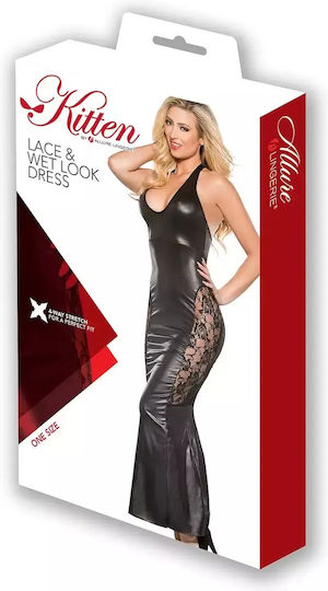 Allure Lingerie Rochie Kitten Din Dantelă Și Look Umed Neagră