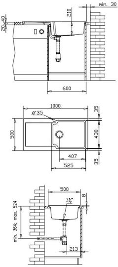 Duralit KS105 KS105-500 Drop-In Chiuvetă din Granit Sintetic L100xW50cm Bej Avena