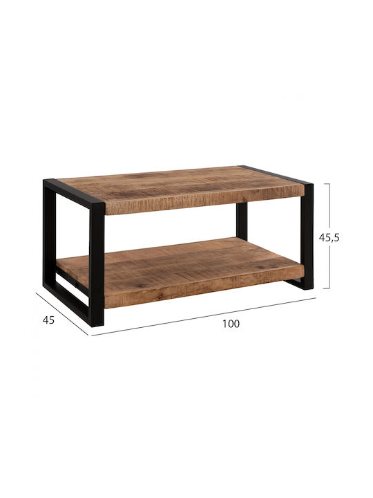 Rechteckiger Zentral-Kaffeetisch Gatlin aus Massivholz Walnuss M100xB45xH45cm HomeMarkt