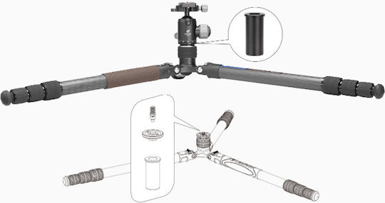 Leofoto Camera Tripod Urban LX-324CT Plus Ballhead XB-38 Made of Carbon Fiber with Spherical Head up to 171cm and Maximum Load 15kg