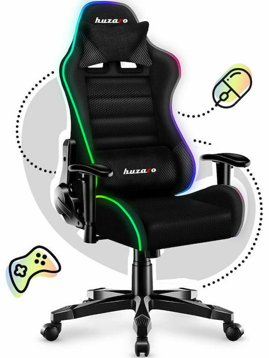 Huzaro Ranger 6.0 Child RGB Mesh Καρέκλα Gaming Δερματίνης με Ρυθμιζόμενα Μπράτσα και RGB Φωτισμό Μαύρη