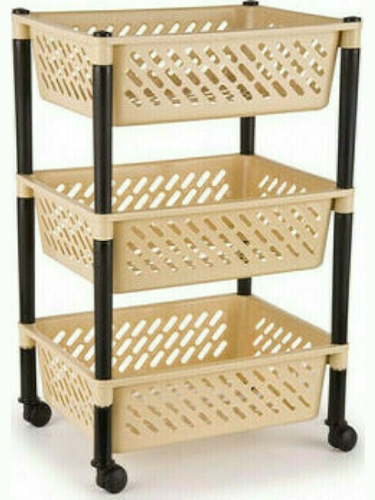 Kitchen Trolley Plastic Beige 3 Slots 39x39x63cm