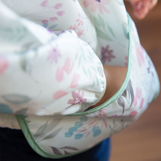 Bumkins Floral Waterproof Coverall Fabric with Lace Band, Pocket & Sleeves White for 6 m+
