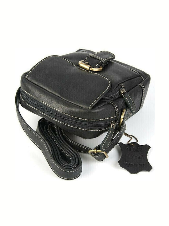 Geantă De Umăr / Tip Crossbody Bărbătească Din Piele Neagră