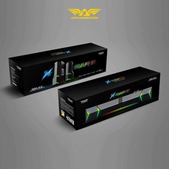 Armaggeddon X-Bar 2 Ασύρματα Ηχεία Υπολογιστή 2.0 με RGB Φωτισμό και Bluetooth Ισχύος 12W σε Μαύρο Χρώμα