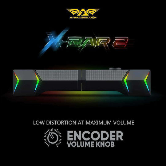 Armaggeddon X-Bar 2 Ασύρματα Ηχεία Υπολογιστή 2.0 με RGB Φωτισμό και Bluetooth Ισχύος 12W σε Μαύρο Χρώμα