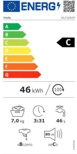 Tesla Πλυντήριο Ρούχων Άνω Φόρτωσης 7kg 1200 Στροφών Inverter Motor WL71291M