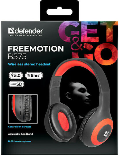 Defender FREEMOTION B575 Ασύρματα Bluetooth Over Ear Ακουστικά με 6 ώρες Λειτουργίας Μαύρα