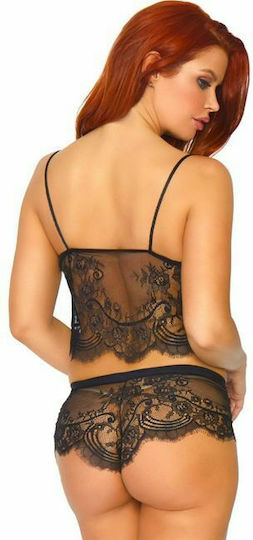 Leg Avenue Eyelash Lace Cami & Panties Black Black