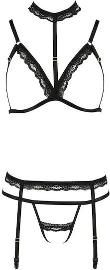 Passion Devil Collection Shelly Set Sexy Σετ Εσωρούχων με Δαντέλα & Ζαρτιέρες Black 3τμχ