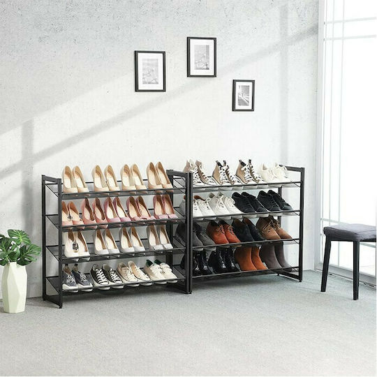 Metalică Suport pentru pantofi cu 8 Rafturi Negru L92.5xW30.7xH163.5cm