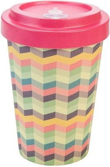 Woodway Zig-zag Mug Bamboo with Lid Multicolored 450ml