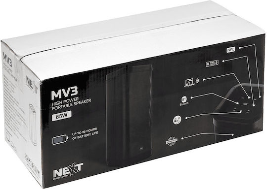 Next MV3 Boxă Bluetooth 65W cu Durată de Baterie până la 20 ore Negru