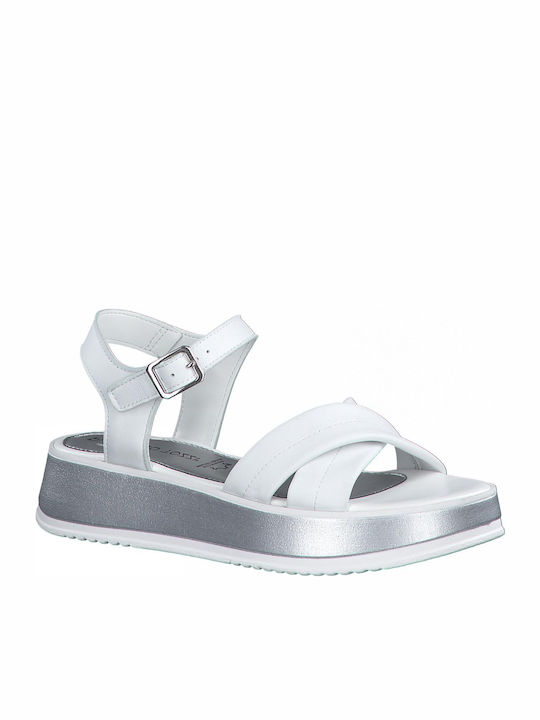 Δερμάτινα Γυναικεία Σανδάλια Flatforms Λευκά