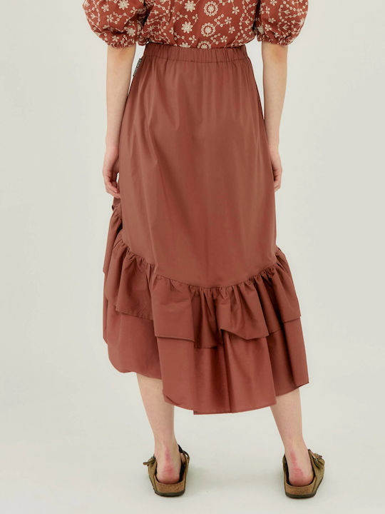 Silvian Heach High Waist Midi Skirt in Brown color