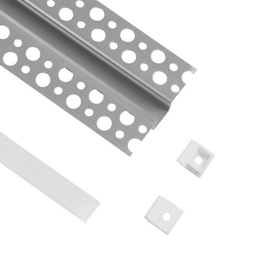 GloboStar Walled Aluminum Profile for LED Strip with Opal Cover for Drywall 100x5.6x1.3cm