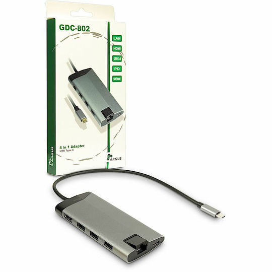 Inter-Tech GDC-802 USB-C Docking Station with HDMI 4K PD Ethernet Silver