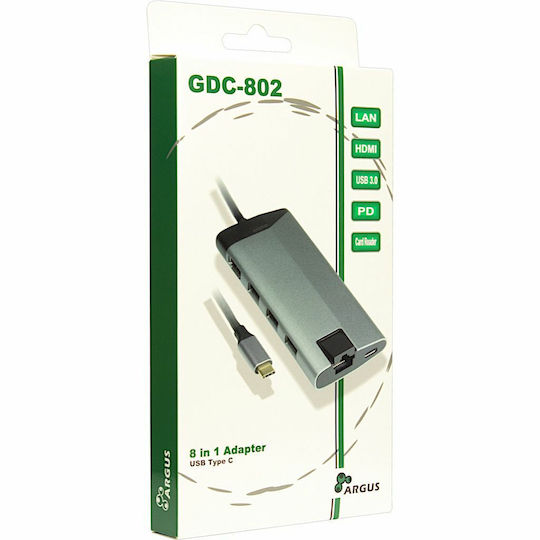 Inter-Tech GDC-802 USB-C Docking Station with HDMI 4K PD Ethernet Silver