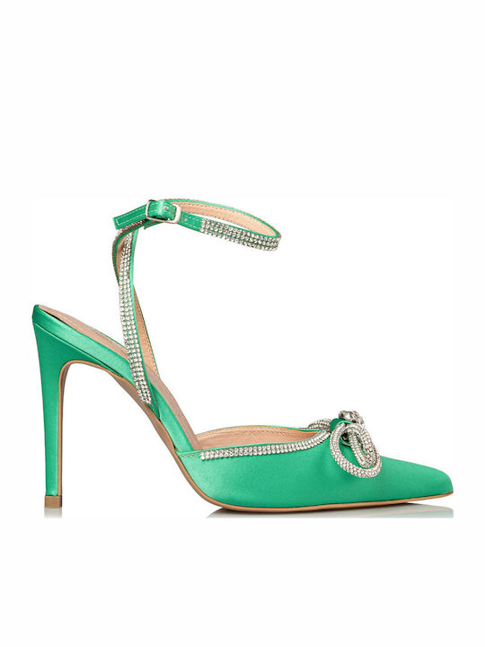 Leather Pointed Toe Heels with Stiletto Heel Green