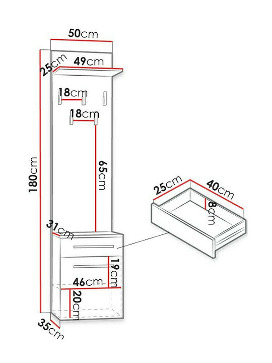 Duo Entry Furniture with Hanger & Shoe Rack White 50x27x124cm