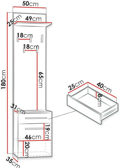 Duo Entry Furniture with Hanger & Shoe Rack White 50x27x124cm