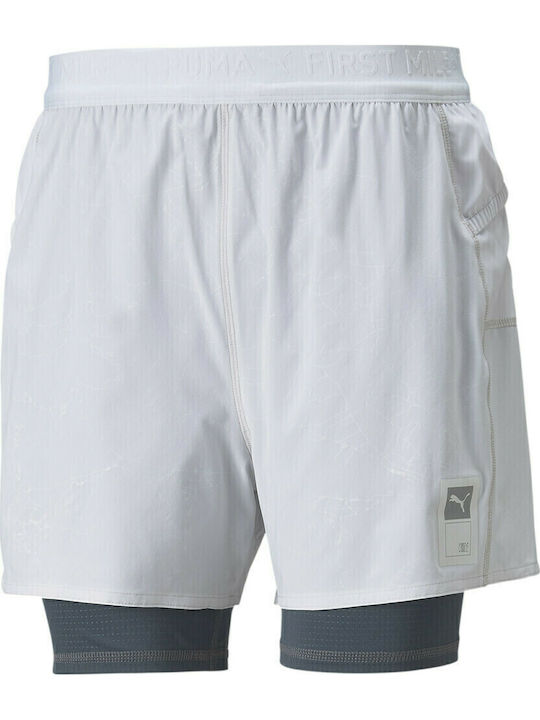 2 În 1 Sport Pantaloni Scurți Bărbați Albi
