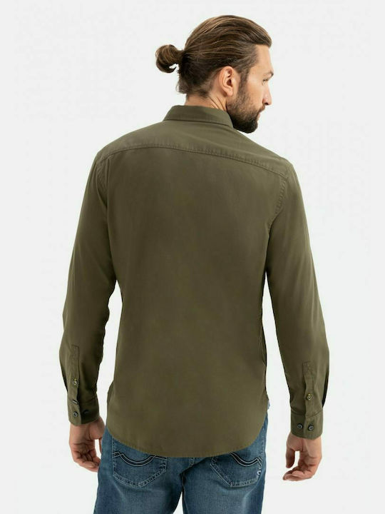 Camel Active Men's Shirt Long Sleeve Cotton Olive