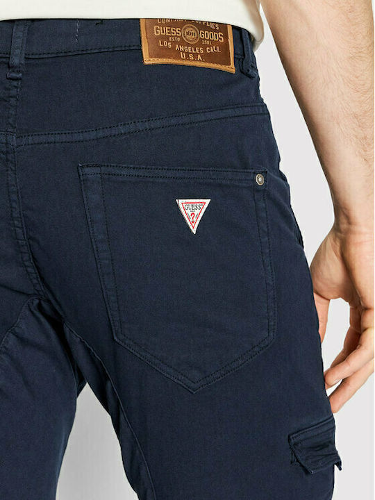 Elastic Cargo Trousers In Slim Fit Navy Blue