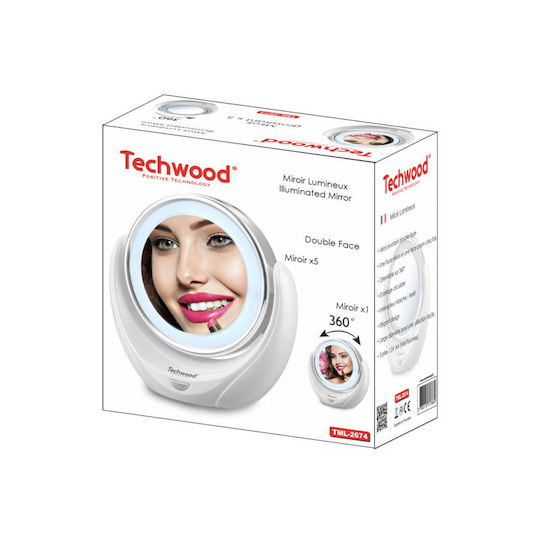 Techwood Oglindă de machiaj De birou cu lumină Zoom x1 Alb