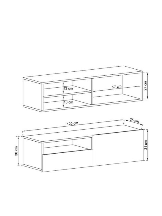 Έπιπλο Τηλεόρασης Λευκό Μ120xΠ37xΥ30cm
