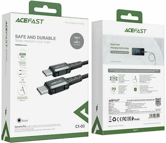 Acefast C1-03 Braided USB 2.0 Cable USB-C male - USB-C 60W Μαύρο 1.2m