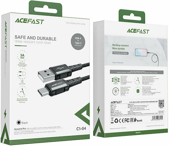 Acefast C1-04 Braided USB 2.0 Cable USB-C male - USB-A Μαύρο 1.2m