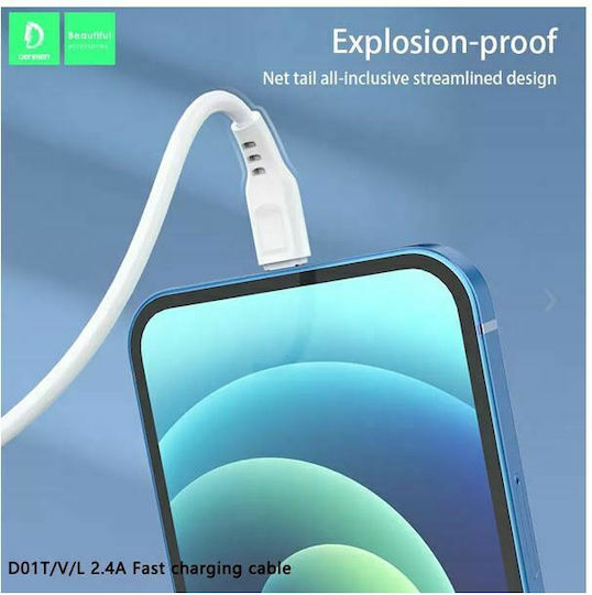 Denmen Denmen D01T USB 2.0 Cable USB-C male - USB-A Λευκό 1m