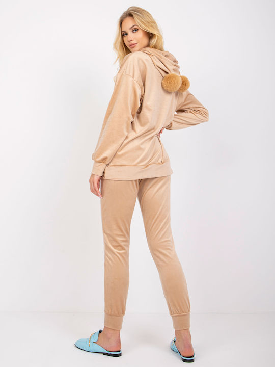 Fancy Damen-Sweatpants-Set Beige Samt