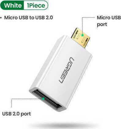 Ugreen Μετατροπέας micro USB male σε USB-A female Λευκό 1τμχ 30529