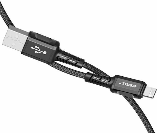 Acefast C1-02 Плетена USB-A към Lightning кабел 30W Черен 1.2м