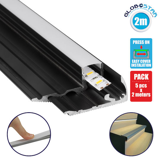 GloboStar Set 25buc Profil din Aluminiu pentru Benzi LED Unghiulare Scări cu Opal Acoperire 200cm.