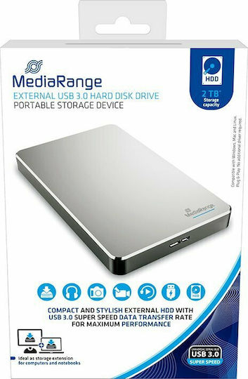 MediaRange MediaRange MR997 USB 3.0 Externe Festplatte 2TB 2.5" Silber