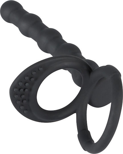 You2Toys Black Velvets Cock & Ball Ring Δαχτυλίδι Πέους Σιλικόνης με Πρωκτική Σφήνα Black 05335560000