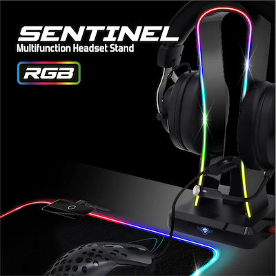 Spirit of Gamer Sentinel RGB Επιτραπέζια Βάση Ακουστικών με Φωτισμό LED και Θύρα USB Μαύρη