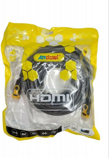 Andowl HDMI 2.0 Premium High Speed 4K 60Hz HDR Cable HDMI male - HDMI male 15m Μαύρο