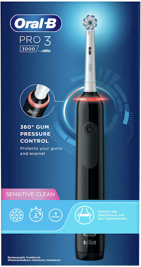 Oral-B Pro 3 3000 Sensitive Clean Elektrische Zahnbürste mit Drucksensor Schwarz