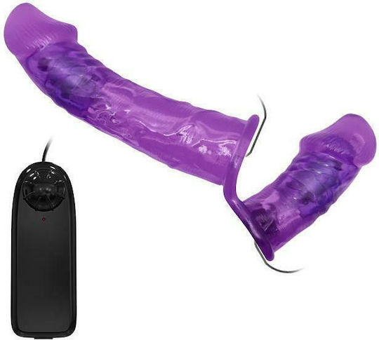 Baile Multi Speed Vibrating Lesbian Wearable Dual Dildo Harness με Διπλό Dildo 17.5cm και Δόνηση σε Μωβ Χρώμα