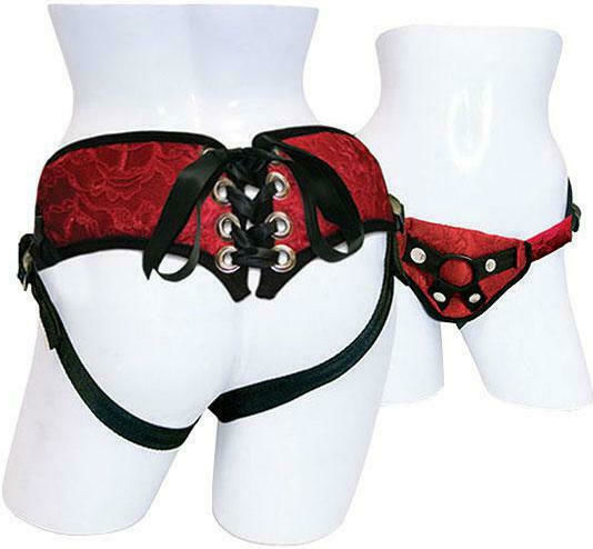 Sportsheets Lace & Satin Corset Strap On Plus Size Harness σε Κόκκινο Χρώμα