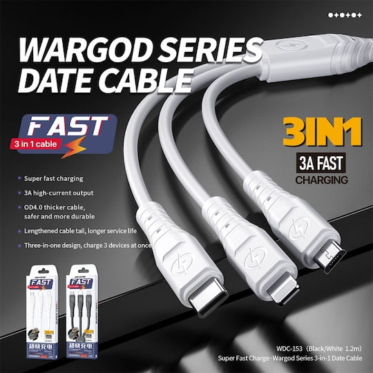 WK WDC-153 Regulär USB zu Blitzschlag / Typ-C,TC-TC / Micro-USB Kabel Schwarz 1.2m