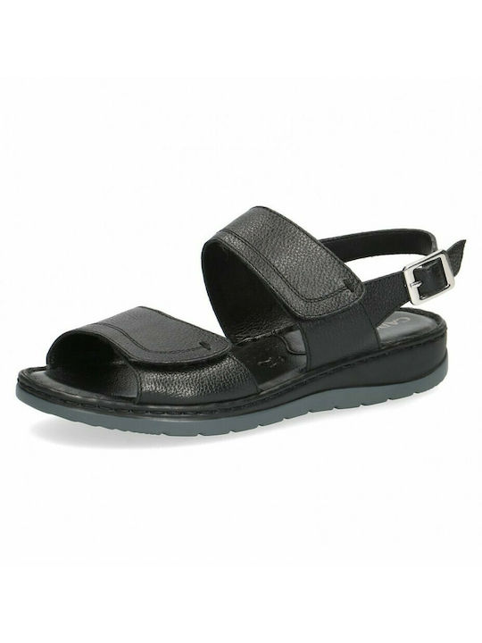 Caprice Leather Women's Flat Sandals Anatomic in Black Color